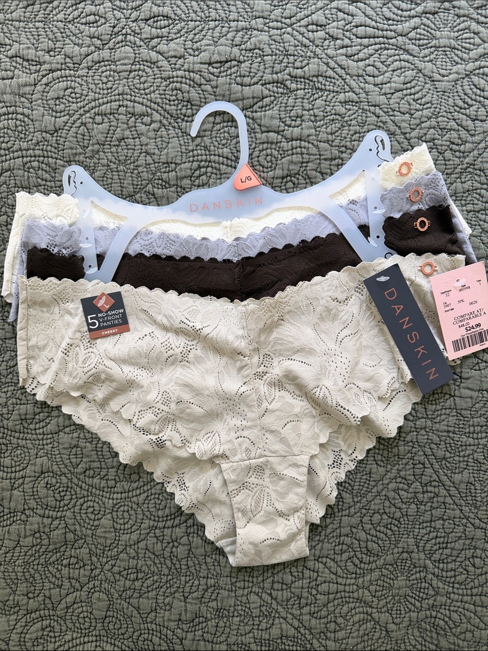 Danskin Lace No-Show Panty 4 Pack in Ivory, Black, Gray